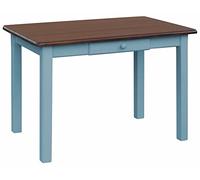 Tavolo da pranzo con cassetto, in legno di pino massiccio, 70 x 100 cm, colore blu