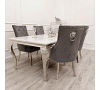 Tavolo da pranzo cromato di lusso, elegante set da 1,5 m con pietra sinterizzata in marmo bianco o piano in vetro, arredamento moderno per una cena elegante