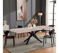 Shally Dogan Tavolo da Cucina e Sala da Pranzo Estensibile Richiudibile, Allungabile da 140-220 cm con 2 Pannelli da 40 cm, Apertura Semplice e Veloce, Design Moderno, Base Nera (Olmo)