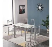 Tavolo da pranzo cucina effetto marmo chiaro 120x70x75h cm 4 Sedie 38x40x89h cm