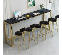 Tavolo da pranzo da bar nero e oro stretto da 182,4 cm con poggiapiedi, senza sgabelli, perfetto per balcone, negozio di tè o piccoli spazi, design elegante ed elegante.