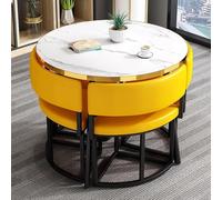 Tavolo da Pranzo E Set da 4, Set da Tavolo da Pranzo Rotondo da 90 Cm E 4 Sedie in Similpelle, Set da Tavolo da Cucina E Set da 5 Pezzi, Tavolo da Conferenza Salvaspazio, per Casa, App, Yellow