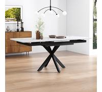 Tavolo da pranzo espandibile automaticamente, tavolo da pranzo rettangolare, tavolo da pranzo per il tempo libero, tavolo da caffè L150/180 x 70 x A 76 cm, design sacro, struttura in marmo, bianco e