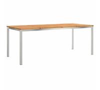Tavolo da pranzo esterno 200 x 90 x 75 cm in legno duro e acciaio | Linee pulite, struttura in acciaio inossidabile, vassoio in legno duro, facile manutenzione, uso terrazzo o giardino