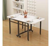 Tavolo da pranzo in legno a forma di foglia, allungabile, rettangolare, pieghevole, con 8 ruote, multifunzione, salvaspazio, per sala da pranzo e soggiorno