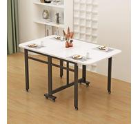 Tavolo da pranzo in legno a forma di foglia, allungabile, rettangolare, pieghevole, con 8 ruote, multifunzione, salvaspazio, per sala da pranzo e soggiorno