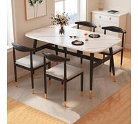 Tavolo da pranzo in legno con 4 sedie, design moderno, tavolo da cucina rettangolare e sedie in PU, stile rustico con gambe in metallo, per casa, ufficio o sala da pranzo