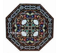Tavolo da pranzo in marmo nero I Pietra Dura Art Lawn Top 91,4 x 91,4 cm