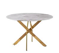 Tavolo da pranzo in vetro e marmo artificiale e gambe in metallo in oro bianco e nero 75x120x120 cm