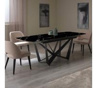 Tavolo da pranzo marmorizzato fisso, gambe incrociate nere L. 160x90 - Xilo