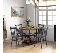 Tavolo da Pranzo per 4-6 Persone con 2 Ripiani Integrati, in Acciaio e MDF, Ø1x76 cm, Nero e Marrone