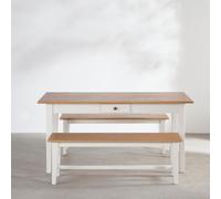 Tavolo da pranzo per 6 persone e 2 panche beige e bianche