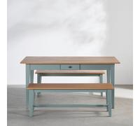 Tavolo da pranzo per 6 persone e 2 panche beige e grigio-verde