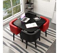 Tavolo da Pranzo Piazza Moderno Set Tavolo Cucina con Sedie 4 Posti Tavoli Piazza con Telaio in Metallo Salvaspazio per Cucina Soggiorno Ufficio Riunioni(Black red)