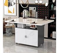 Tavolo da pranzo pieghevole allungabile con armadietti e mensola, design salvaspazio per piccoli spazi, convertibile in 3 forme versatili