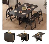 Tavolo da pranzo pieghevole con 4 sedie e contenitore, tavolo da cucina in ardesia da 140 cm, 3 modalità di piegatura, capacità di carico 300 kg, risparmio di spazio