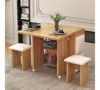 Tavolo da pranzo pieghevole e compatto, allungabile, multifunzione, design a farfalla, con foglie cadenti e ripiano portaoggetti a 2 ripiani, ruote da 20/30,5 cm per una facile mobilità.