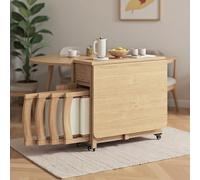 Tavolo da pranzo pieghevole estensibile con 4 sedie - Legno massello, ecologico, design espandibile, beige, 1,4 m