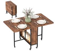 Tavolo da pranzo pieghevole HOMCOM su ruote, tavolo da cucina per 6 persone con 2 sedie e ripiano integrato, per piccoli spazi, sala da pranzo, 130x80x74 cm, marrone rustico
