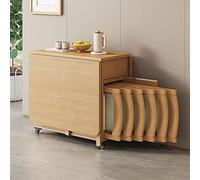 Tavolo da pranzo pieghevole in legno massello con 6 sedie, design a foglia allungabile e portatile, per casa e ristorante, lunghezza 1,4 m