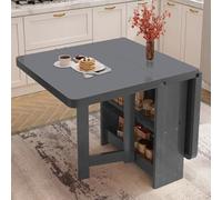Tavolo da pranzo pieghevole in legno massello con ripiano portaoggetti a 2 ripiani, design versatile espandibile a 3 forme per risparmiare spazio, ideale per piccoli spazi e case moderne