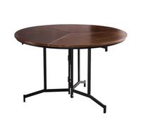 Tavolo da pranzo pieghevole in legno massello, rotondo, con gambe in metallo e ruote, ideale per interni ed esterni, catering, eventi e matrimoni, finitura in noce, portatile e versatile