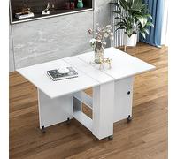 Tavolo da pranzo pieghevole multifunzionale con ruote e contenitore, soluzione salvaspazio per piccoli spazi