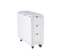 Tavolo da pranzo pieghevole per 6-8 persone, in legno, con ruote e cassetti, colore bianco, include 1 tavolo + 6 sedie, design moderno salvaspazio