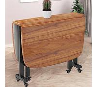 Tavolo da pranzo pieghevole salvaspazio in legno, allungabile, con ruote, ideale per piccoli spazi, design rettangolare con bordo rotondo per la sicurezza