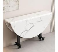 Tavolo da Pranzo Pieghevole,Tavolo Cucina a Ribalta Salvaspazio con 6 Ruote,Scrivania Richiudibile Allungabile Salvaspazio,Tavoli Rotondi Allungabili,Multiuso Moderno,per Soggiorno(White,150x75cm)