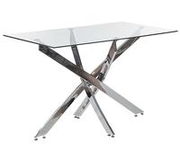 Tavolo da pranzo rettangolare 120 x 70 cm piano in vetro temperato gambe argento