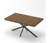 Tavolo da pranzo rettangolare allungabile retrò, 140-180 cm, 4-6 persone, noce, con spazio nascosto e piano centrale in rilievo dello stesso colore, per sala da pranzo, cucina, soggiorno