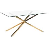 Tavolo da pranzo rettangolare con piano in vetro temperato trasparente 160 x 90 cm gambe in oro