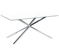 Tavolo da pranzo rettangolare con piano in vetro temperato trasparente 160 x 90 cm gambe in argento