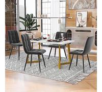 Tavolo da pranzo rettangolare da 117 cm con 4 sedie, tavolo da pranzo moderno, in velluto, grigio scuro, gambe del tavolo nero (grigio scuro+oro+bianco, 117 x 68 x 75 + 44 x 41 x 86 cm)