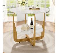 Tavolo da pranzo rotondo 80 × 80 × 76 cm, tavolo da pranzo rotondo per 4 persone, piccolo piano rotondo al centro per la conservazione, adatto per sala da pranzo, soggiorno, tavolo in MDF e marmo