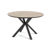 Tavolo da pranzo rotondo allungabile Ø 120 cm, estensibile ad ovale 160x120 cm, top in laminato e gambe centrali in metallo, stile vintage e industrial - Sebastian
