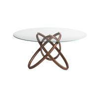 Tavolo da pranzo rotondo Angelo Cerdá 1020 in vetro temperato trasparente e gambe in legno colore noce, Ø 130 x 75 cm