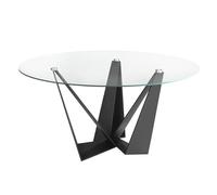 Tavolo da pranzo rotondo Angelo Cerdá 1045, in vetro temperato trasparente e gambe in acciaio, colore nero, Ø 150 x 75 cm