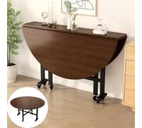 Tavolo da Pranzo Rotondo Cucina con 6 Ruote, Tavolo Ribaltabile Mobile for Piccoli Spazi, Pannello di Particelle di Legno Massello Spesso 23 Mm, 3 Forme Pieghevoli (diametro 100/120/140/150cm)