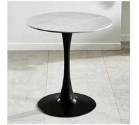 Tavolo da pranzo rotondo in granito con piedistallo in metallo per cucina e sala da pranzo, 70 cm, grigio