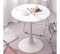 Tavolo da pranzo rotondo in granito con piedistallo in metallo, per cucina e sala da pranzo, elegante tavolo da 60 cm, colore bianco, perfetto per intrattenimento e tempo libero