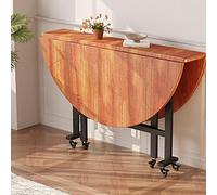 Tavolo da pranzo rotondo in legno con foglie a goccia, versatile tavolo da cucina pieghevole con 6 ruote per una facile mobilità, ideale per sala da pranzo, ufficio e piccoli spazi