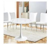 Tavolo da pranzo rotondo moderno Tulip 60 cm piano in granito bianco con piedistallo in metalloElegante tavolino da caffè per cucina e sala da pranzo tempo libero e tavolino