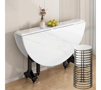 Tavolo da pranzo rotondo pieghevole con ruote e sgabelli Tavolo da cucina compatto multifunzionale per piccoli spazi Set da pranzo portatile salvaspazio