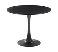Tavolo da Pranzo Tondo 90 cm Nero Base in Metallo per Cucina 4 Posti