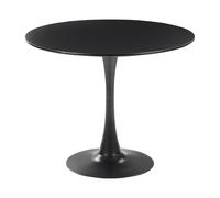 Tavolo da Pranzo Tondo 90 cm Nero Base in Metallo per Cucina 4 Posti