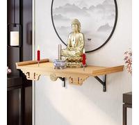 Tavolo da preghiera da parete in bambù con cassetto per meditazione, statua di Buddha Guanyin e Guan Gong, puja e offerta tributo
