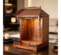 Tavolo da preghiera in legno con ripiano portaoggetti e intagli a nuvola, design compatto per piccoli spazi, ideale per meditazione e culto, 60 cm / 23.6in