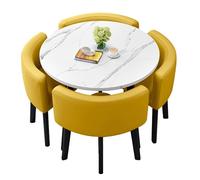 Tavolo da Ricevimento, Tavolo da Pranzo e Sedie, Set da 5, Scrivania da Caffè per Sala Conferenze, per Salotto, Soggiorno, Cucina, Ufficio, Salone di Bellezza(Yellow,90cm/35.4in)